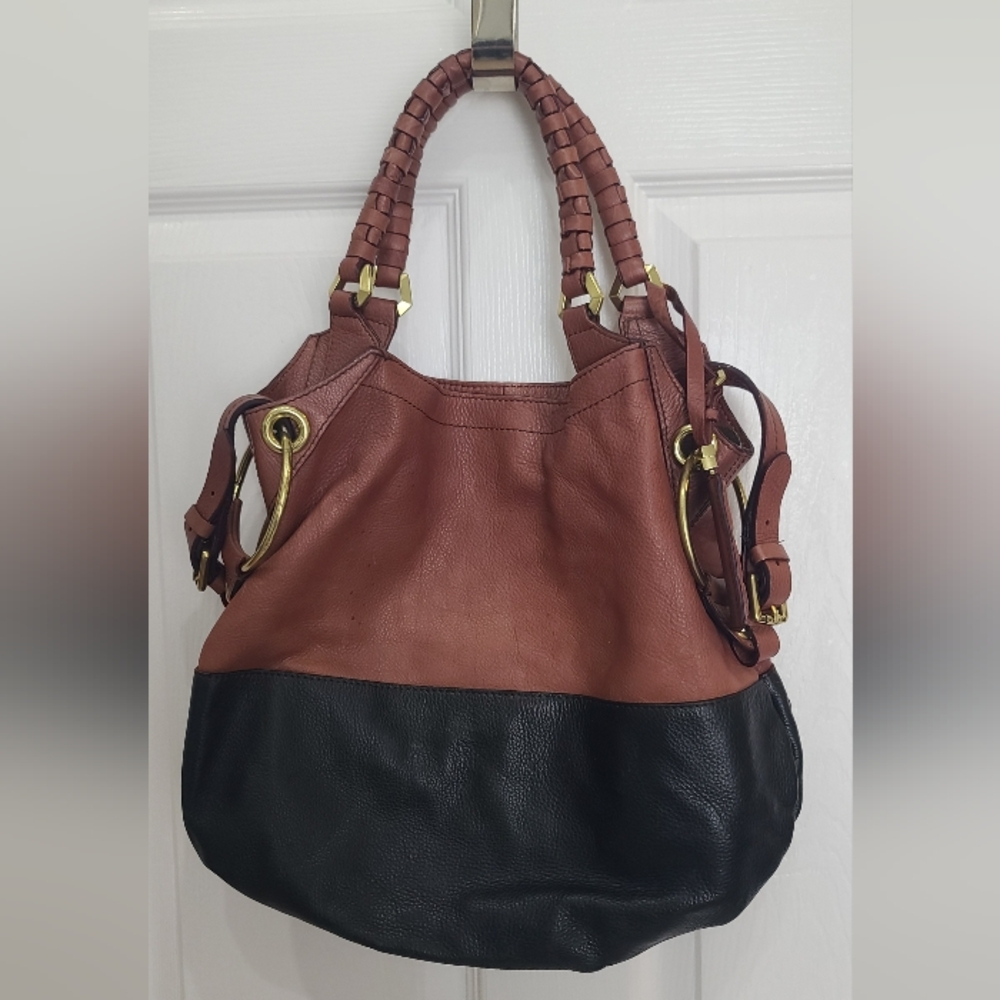 Authentic OrYANY Sydney Two-Tone Leather Shoulder Bag